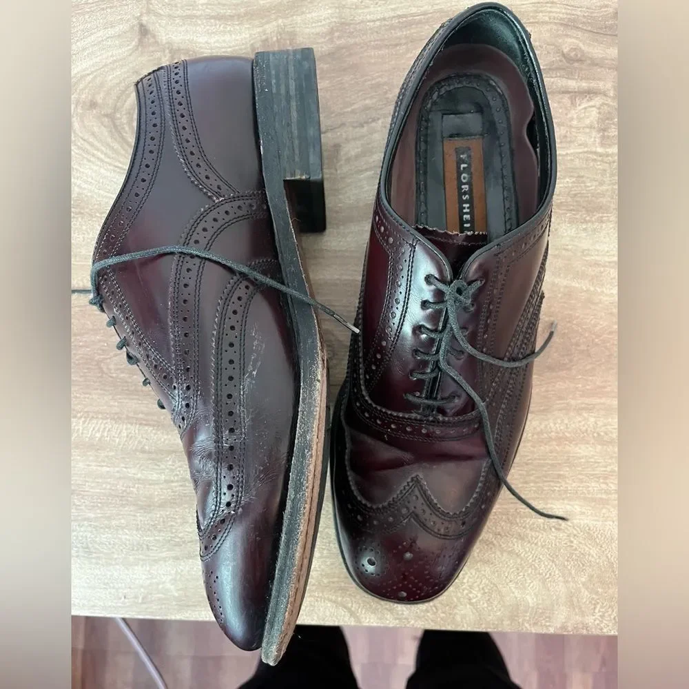 Florsheim Lexington Mens 9 Imperial Wingtip Oxford Red Leather Lace Dress Shoe